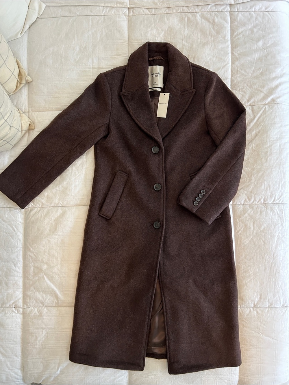 Abercrombie & Fitch Wool-Blend Long Coat – Chocolate Brown – XSP (NWT)